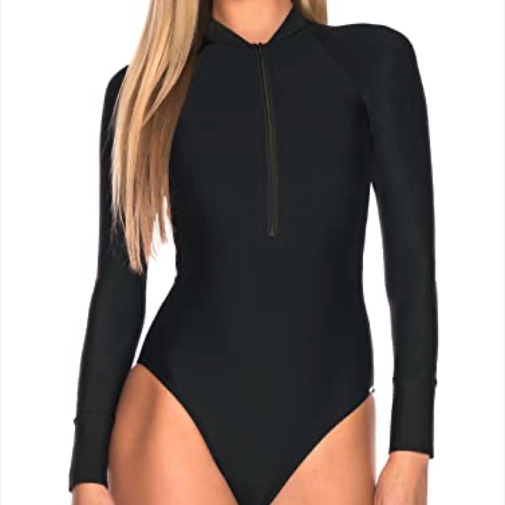 RELLECIGA Long Sleeve One Piece Swimsuit Women’s US Size XL Black Front Zip